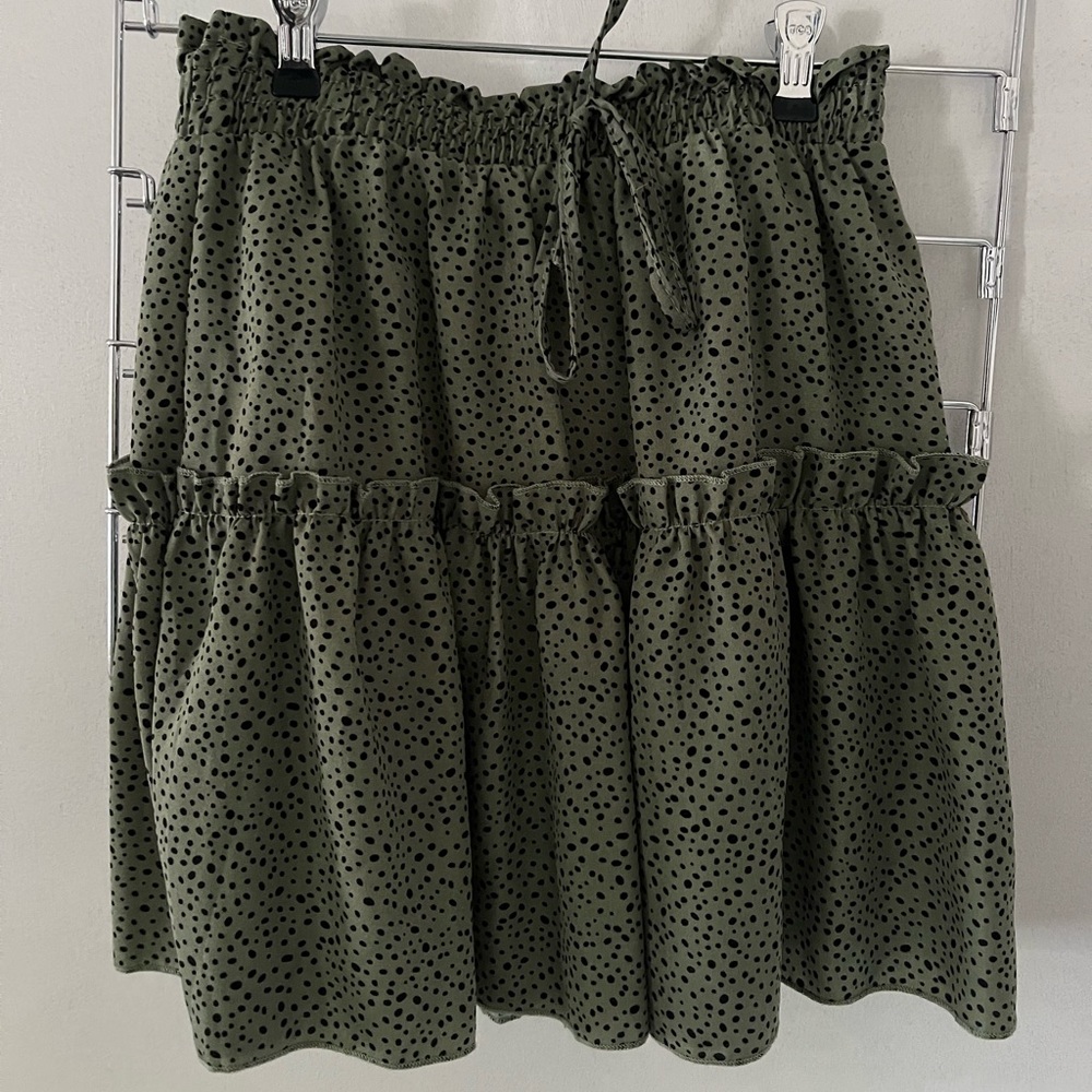 Size small green & black polka dot mini skirt